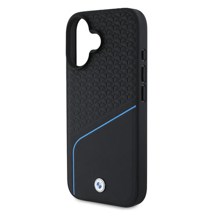 iPhone 16 Kılıf BMW Orijinal Lisanslı M-safe Şarj Özellikli Metal Logolu Dokulu ve Çizgili Deri Kılıf