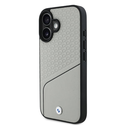 iPhone 16 Kılıf BMW Orijinal Lisanslı M-safe Şarj Özellikli Metal Logolu Dokulu ve Çizgili Deri Kılıf