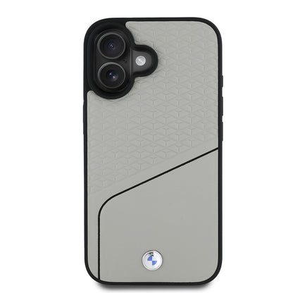 iPhone 16 Kılıf BMW Orijinal Lisanslı M-safe Şarj Özellikli Metal Logolu Dokulu ve Çizgili Deri Kılıf