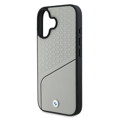 iPhone 16 Kılıf BMW Orijinal Lisanslı M-safe Şarj Özellikli Metal Logolu Dokulu ve Çizgili Deri Kılıf
