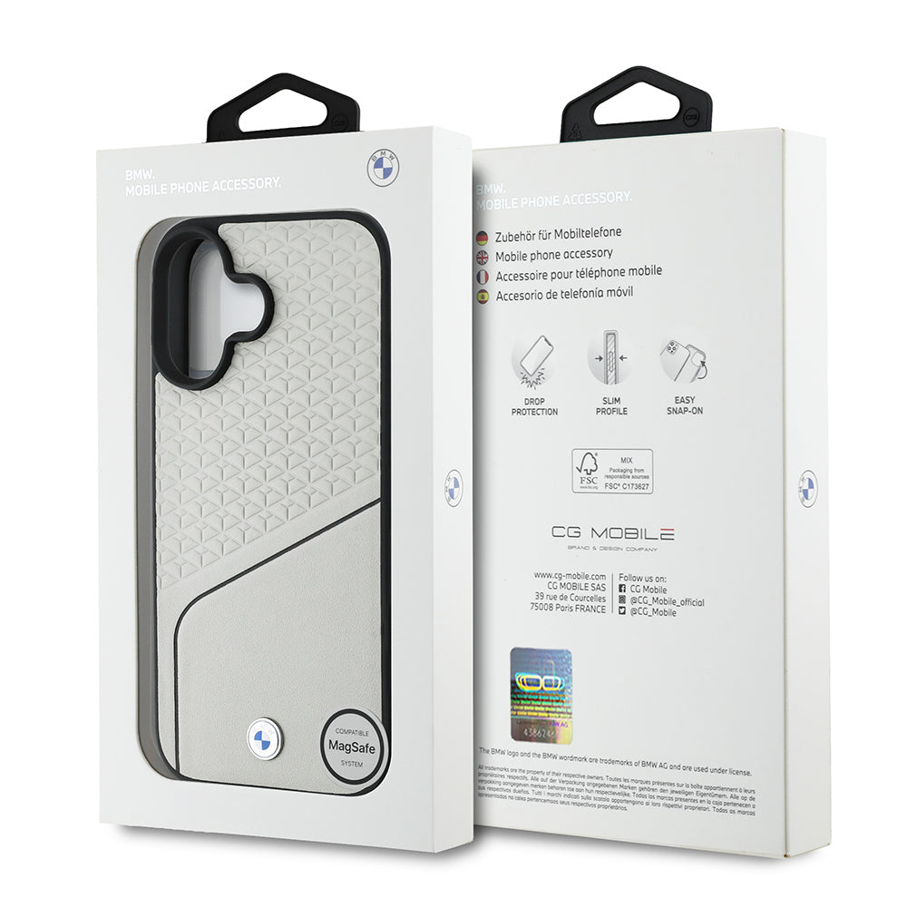 iPhone 16 Kılıf BMW Orijinal Lisanslı M-safe Şarj Özellikli Metal Logolu Dokulu ve Çizgili Deri Kılıf