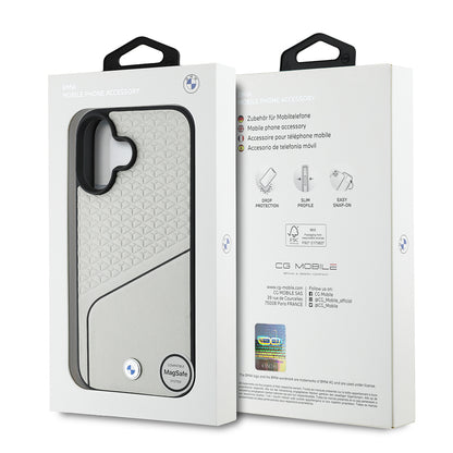 iPhone 16 Kılıf BMW Orijinal Lisanslı M-safe Şarj Özellikli Metal Logolu Dokulu ve Çizgili Deri Kılıf