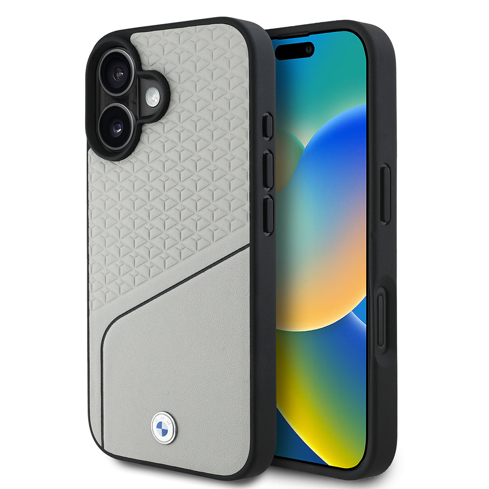 iPhone 16 Kılıf BMW Orijinal Lisanslı M-safe Şarj Özellikli Metal Logolu Dokulu ve Çizgili Deri Kılıf