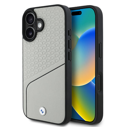 iPhone 16 Kılıf BMW Orijinal Lisanslı M-safe Şarj Özellikli Metal Logolu Dokulu ve Çizgili Deri Kılıf