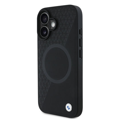 iPhone 16 Kılıf BMW Orijinal Lisanslı M-safe Şarj Özellikli Metal Logolu Yarım Dokulu Circle Deri Kılıf