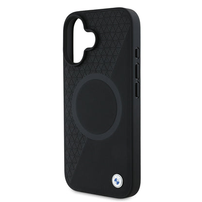 iPhone 16 Kılıf BMW Orijinal Lisanslı M-safe Şarj Özellikli Metal Logolu Yarım Dokulu Circle Deri Kılıf