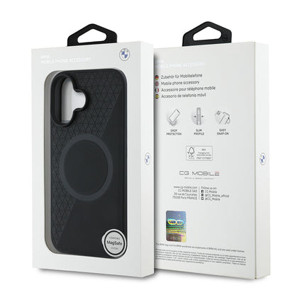 iPhone 16 Kılıf BMW Orijinal Lisanslı M-safe Şarj Özellikli Metal Logolu Yarım Dokulu Circle Deri Kılıf