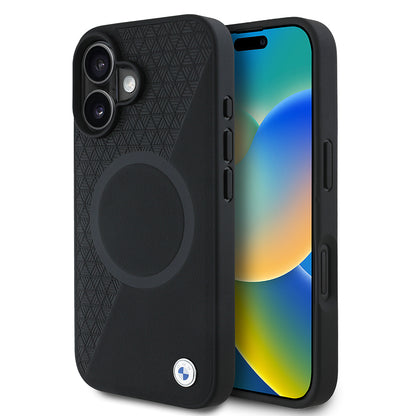 iPhone 16 Kılıf BMW Orijinal Lisanslı M-safe Şarj Özellikli Metal Logolu Yarım Dokulu Circle Deri Kılıf