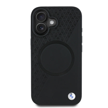 iPhone 16 Kılıf BMW Orijinal Lisanslı M-safe Şarj Özellikli Metal Logolu Yarım Dokulu Circle Deri Kılıf