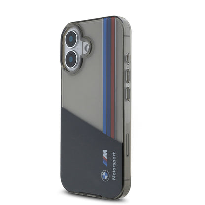 iPhone 16 Kılıf BMW Orijinal Lisanslı Yarı Transparan M Dizayn Çizgili Kılıf