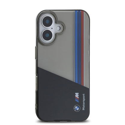 iPhone 16 Kılıf BMW Orijinal Lisanslı Yarı Transparan M Dizayn Çizgili Kılıf