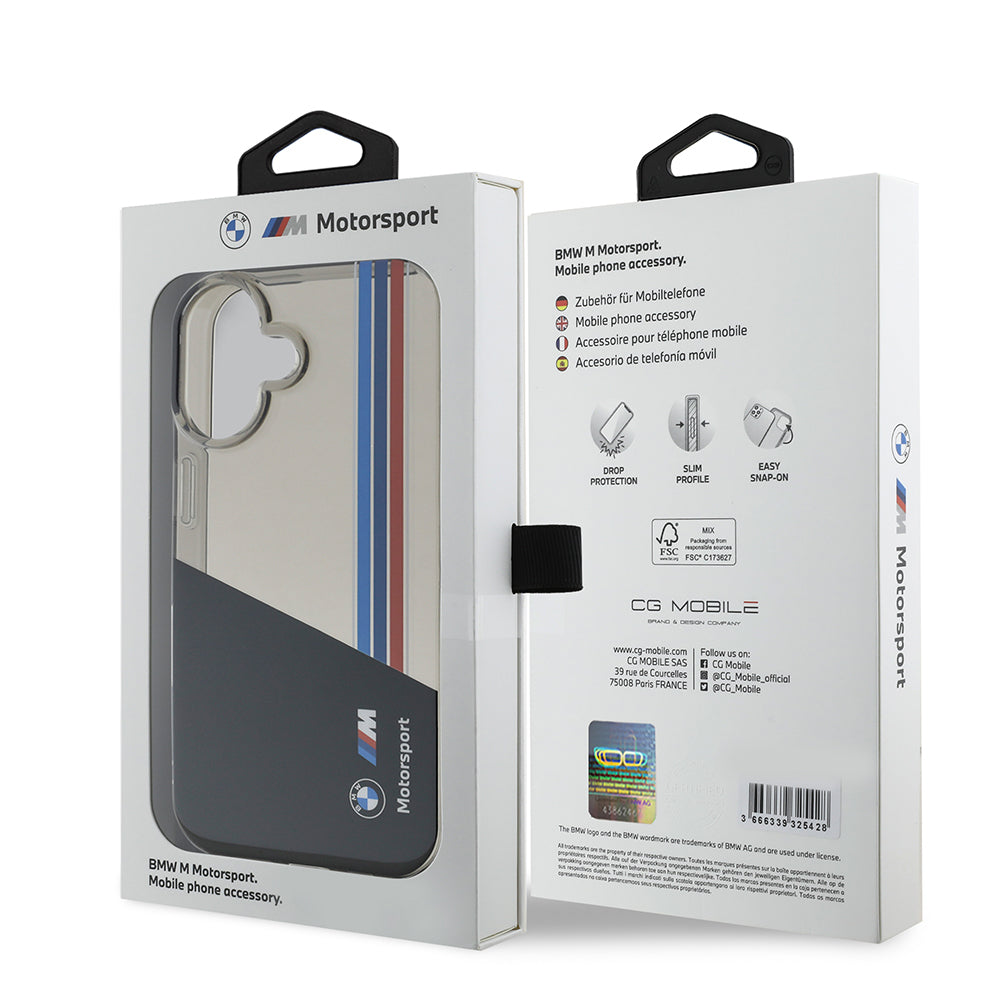 iPhone 16 Kılıf BMW Orijinal Lisanslı Yarı Transparan M Dizayn Çizgili Kılıf