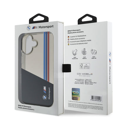 iPhone 16 Kılıf BMW Orijinal Lisanslı Yarı Transparan M Dizayn Çizgili Kılıf