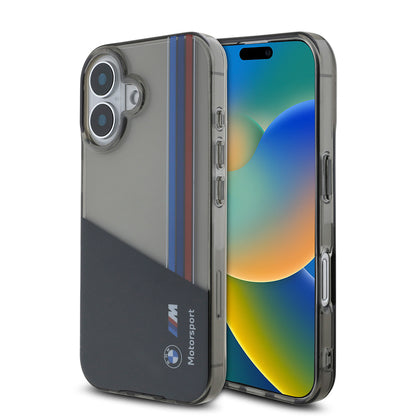 iPhone 16 Kılıf BMW Orijinal Lisanslı Yarı Transparan M Dizayn Çizgili Kılıf