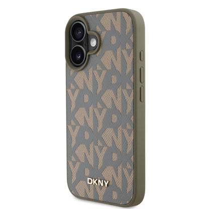 iPhone 16 Kılıf DKNY orijinal Lisanslı M-safe Şarj Özellikli 3D Yazılı Grid Pattern Kılıf