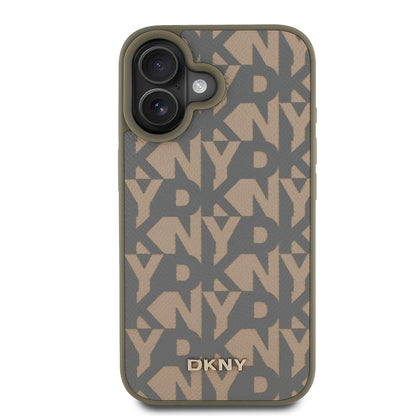 iPhone 16 Kılıf DKNY orijinal Lisanslı M-safe Şarj Özellikli 3D Yazılı Grid Pattern Kılıf