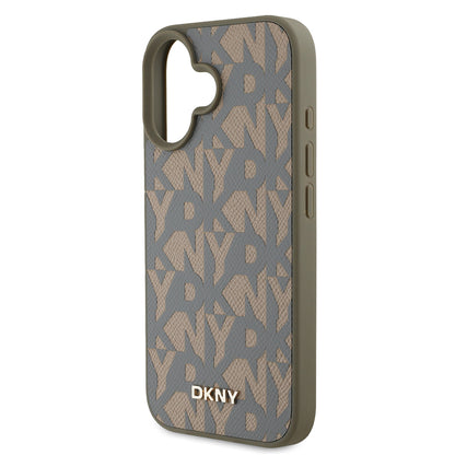 iPhone 16 Kılıf DKNY orijinal Lisanslı M-safe Şarj Özellikli 3D Yazılı Grid Pattern Kılıf