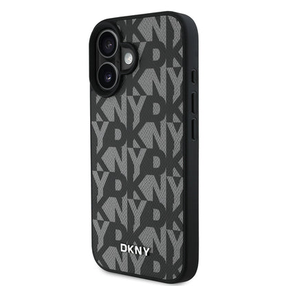 iPhone 16 Kılıf DKNY orijinal Lisanslı M-safe Şarj Özellikli 3D Yazılı Grid Pattern Kılıf