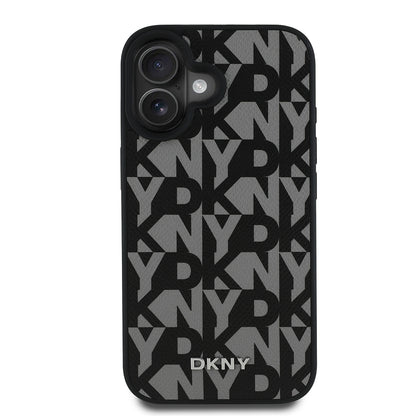 iPhone 16 Kılıf DKNY orijinal Lisanslı M-safe Şarj Özellikli 3D Yazılı Grid Pattern Kılıf