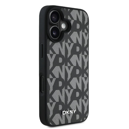 iPhone 16 Kılıf DKNY orijinal Lisanslı M-safe Şarj Özellikli 3D Yazılı Grid Pattern Kılıf