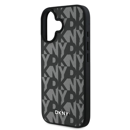 iPhone 16 Kılıf DKNY orijinal Lisanslı M-safe Şarj Özellikli 3D Yazılı Grid Pattern Kılıf