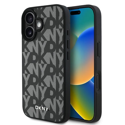iPhone 16 Kılıf DKNY orijinal Lisanslı M-safe Şarj Özellikli 3D Yazılı Grid Pattern Kılıf