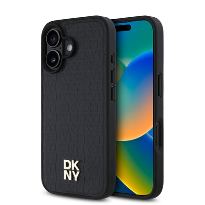 iPhone 16 Kılıf DKNY Orjinal Lisanslı M-safe Şarj Özellikli 3D Yazılı Repeat Pattern Kılıf