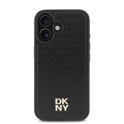 iPhone 16 Kılıf DKNY Orjinal Lisanslı M-safe Şarj Özellikli 3D Yazılı Repeat Pattern Kılıf