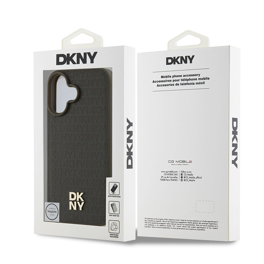 iPhone 16 Kılıf DKNY Orjinal Lisanslı M-safe Şarj Özellikli 3D Yazılı Repeat Pattern Kılıf