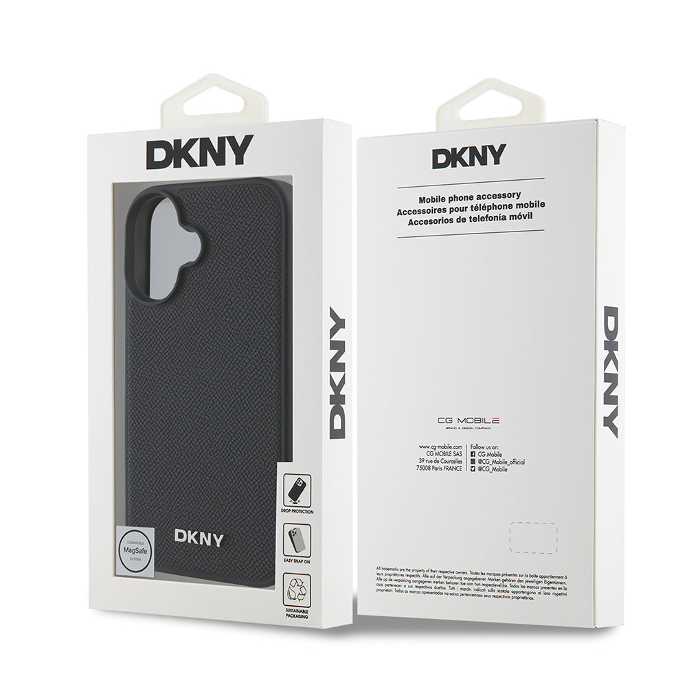 iPhone 16 Kılıf DKNY Orjinal Lisanslı M-safe Şarj Özellikli Metal Logolu PU Deri Grained Kılıf