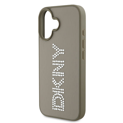 iPhone 16 Kılıf DKNY Orjinal Lisanslı Taşlı DKNY Yazılı Metalik Rhinestones PU Deri Kılıf