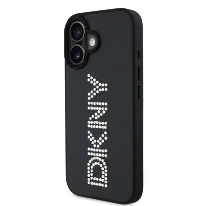 iPhone 16 Kılıf DKNY Orjinal Lisanslı Taşlı DKNY Yazılı Metalik Rhinestones PU Deri Kılıf