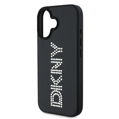 iPhone 16 Kılıf DKNY Orjinal Lisanslı Taşlı DKNY Yazılı Metalik Rhinestones PU Deri Kılıf