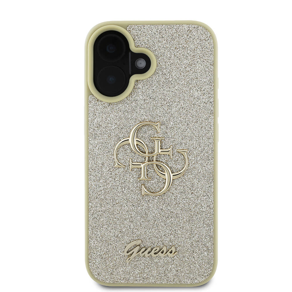 iPhone 16 Kılıf Guess Orijinal Lisanslı 4G Büyük Metal Logolu Glitter Kılıf