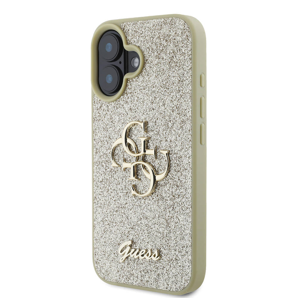 iPhone 16 Kılıf Guess Orijinal Lisanslı 4G Büyük Metal Logolu Glitter Kılıf