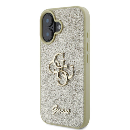 iPhone 16 Kılıf Guess Orijinal Lisanslı 4G Büyük Metal Logolu Glitter Kılıf