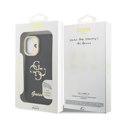 iPhone 16 Kılıf Guess Orijinal Lisanslı Grained Yazı Logolu Kamera Standlı Kılıf