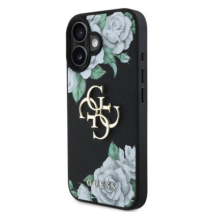 iPhone 16 Kılıf Guess Orijinal Lisanslı Gül Baskılı Büyük Metal Logo Dizaynlı Kılıf
