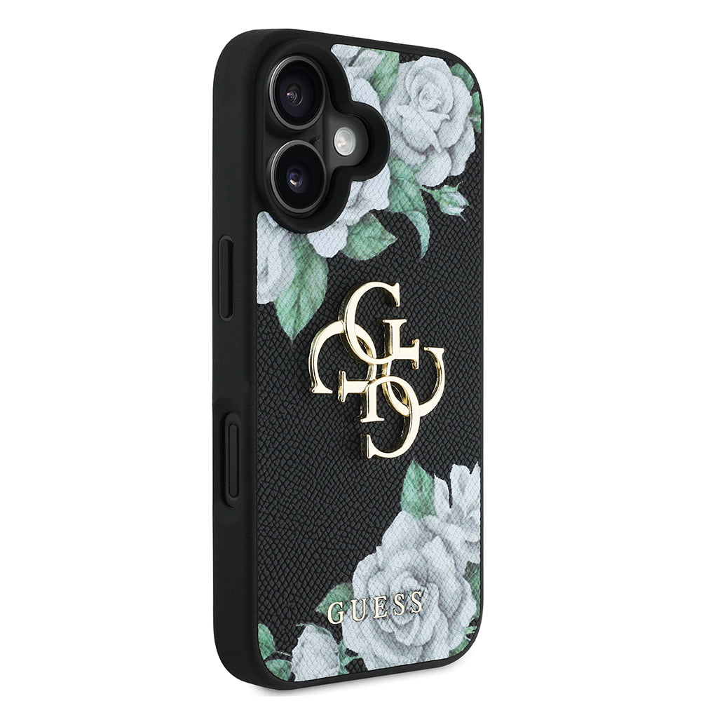 iPhone 16 Kılıf Guess Orijinal Lisanslı Gül Baskılı Büyük Metal Logo Dizaynlı Kılıf