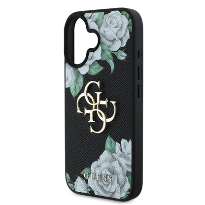 iPhone 16 Kılıf Guess Orijinal Lisanslı Gül Baskılı Büyük Metal Logo Dizaynlı Kılıf