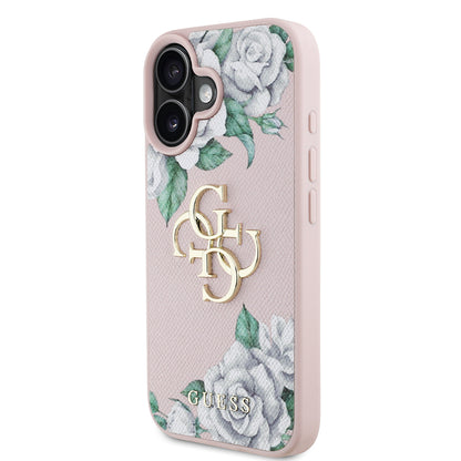 iPhone 16 Kılıf Guess Orijinal Lisanslı Gül Baskılı Büyük Metal Logo Dizaynlı Kılıf