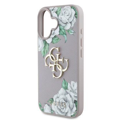 iPhone 16 Kılıf Guess Orijinal Lisanslı Gül Baskılı Büyük Metal Logo Dizaynlı Kılıf
