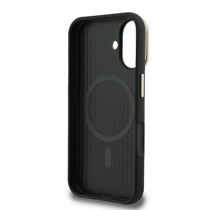 iPhone 16 Kılıf Guess Orijinal Lisanslı M-safe Şarj Özellikli Sıcak Baskılı Yazı Logolu Kamera Standlı PU Deri Peony Kılıf