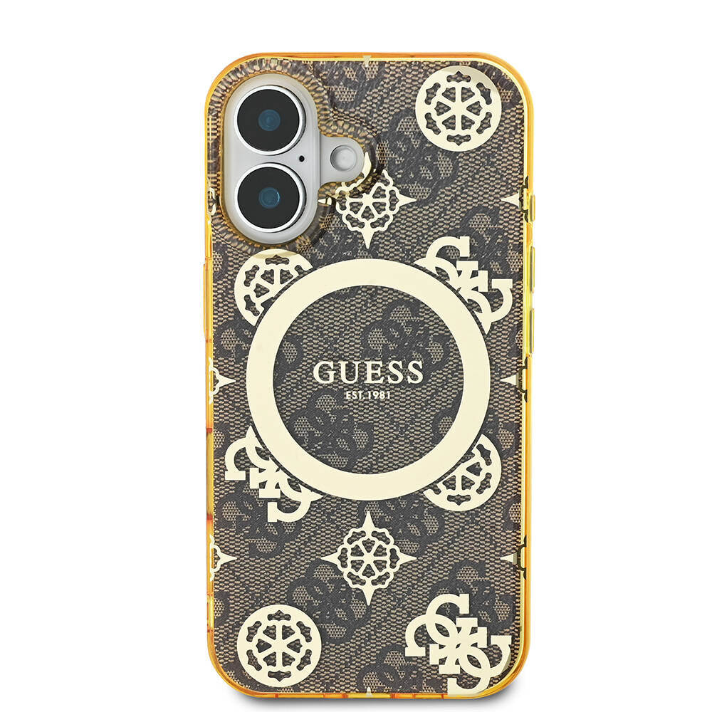 iPhone 16 Kılıf Guess Orijinal Lisanslı M-safe Şarj Özellikli 4G Desenli IML Yazı Logolu Peony Kılıf