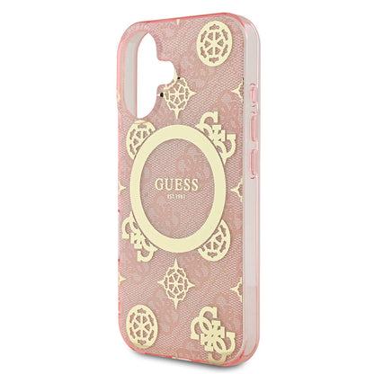 iPhone 16 Kılıf Guess Orijinal Lisanslı M-safe Şarj Özellikli 4G Desenli IML Yazı Logolu Peony Kılıf