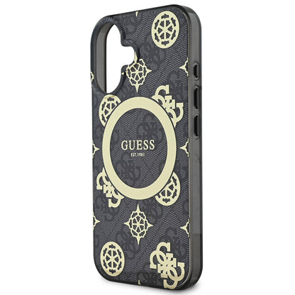 iPhone 16 Kılıf Guess Orijinal Lisanslı M-safe Şarj Özellikli 4G Desenli IML Yazı Logolu Peony Kılıf