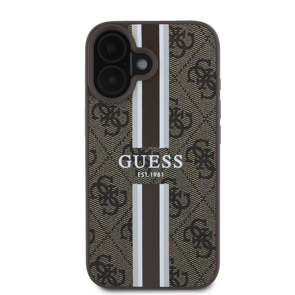 iPhone 16 Kılıf Guess Orijinal Lisanslı M-safe Şarj Özellikli 4G Şerit Tasarımlı Printed Kılıf