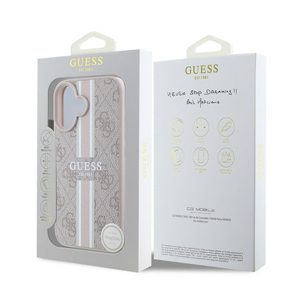 iPhone 16 Kılıf Guess Orijinal Lisanslı M-safe Şarj Özellikli 4G Şerit Tasarımlı Printed Kılıf