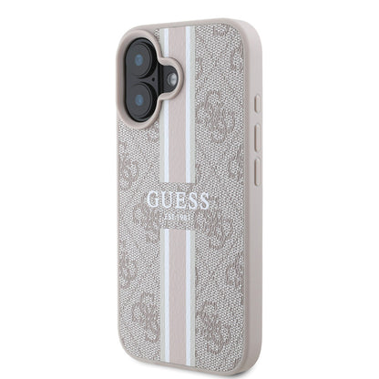 iPhone 16 Kılıf Guess Orijinal Lisanslı M-safe Şarj Özellikli 4G Şerit Tasarımlı Printed Kılıf