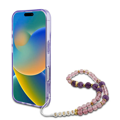 iPhone 16 Kılıf Guess Orijinal Lisanslı M-safe Şarj Özellikli IML Baskılı Çiçek İnci Bileklikli Kılıf